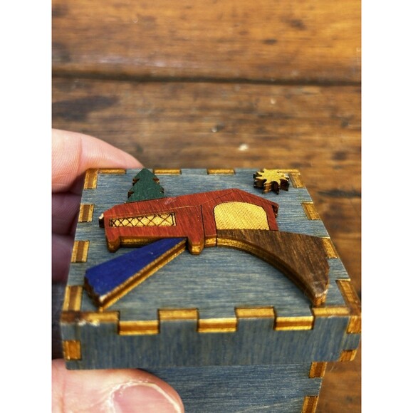 Vintage Handmade Wooden Trinket Box Covered Bridge Doles Orchard Box Shop - Picture 4 of 13